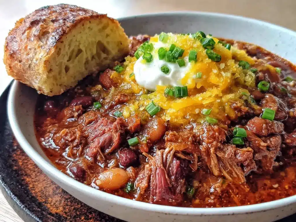 best easy three-bean crockpot chili recipe - featured image