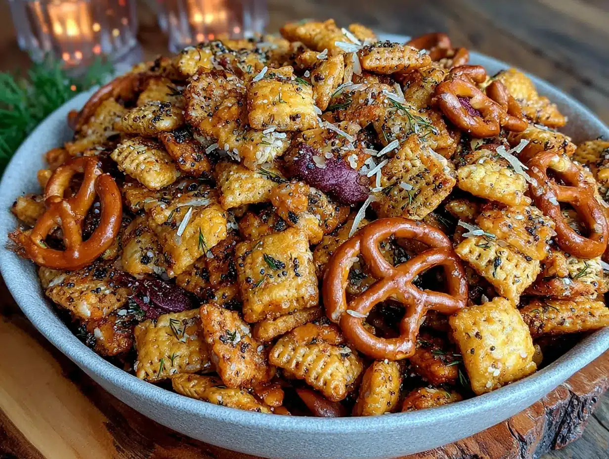 Chex mix with ranch and everything bagel seasoning preparation steps