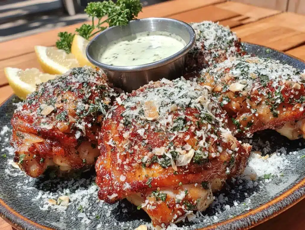 crispy air fryer chicken thighs with garlic parmesan - featured image