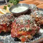 crispy air fryer chicken thighs with garlic parmesan - featured image
