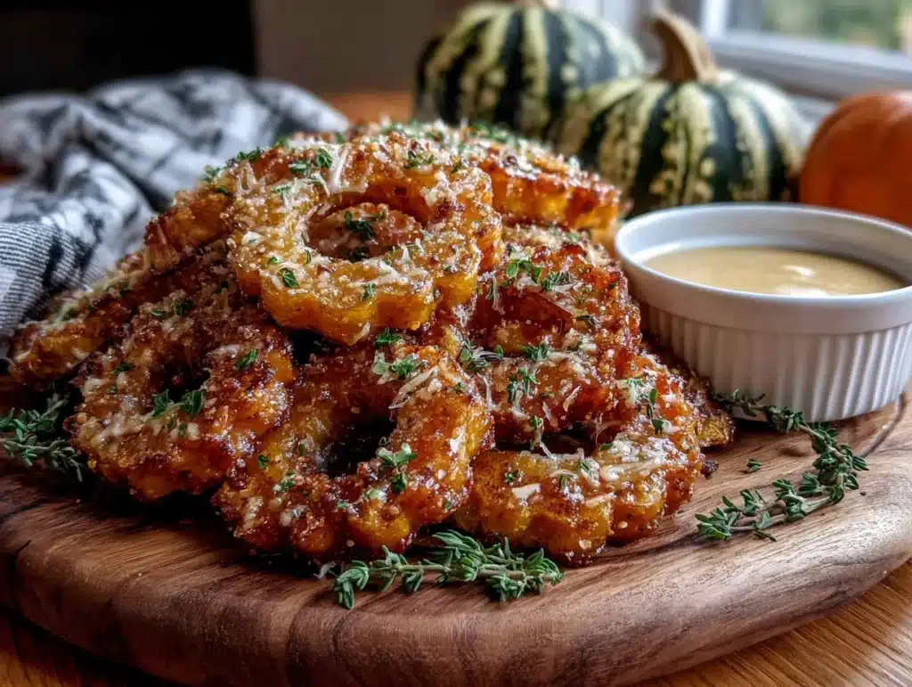 crispy parmesan delicata squash rings - featured image