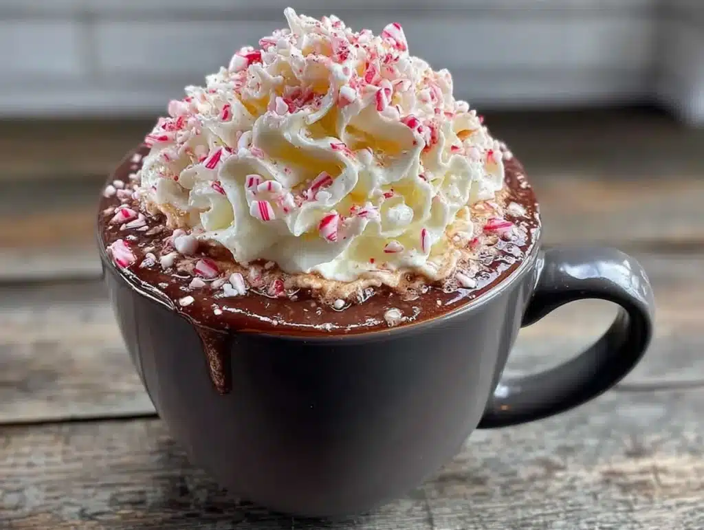 crockpot hot chocolate with peppermint whipped cream - featured image