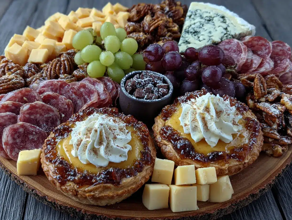 Friendsgiving charcuterie board mini pumpkin pies preparation steps