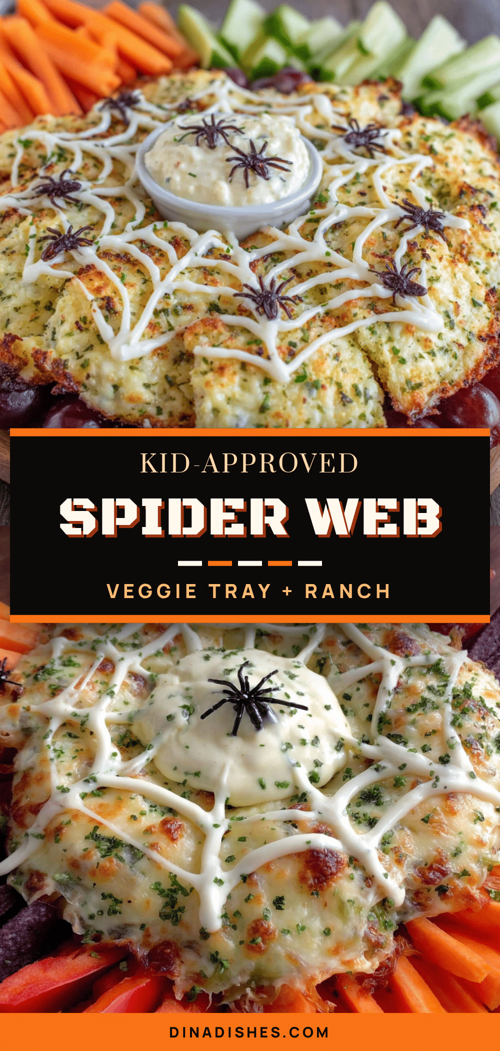 Halloween veggie spider web tray recipe