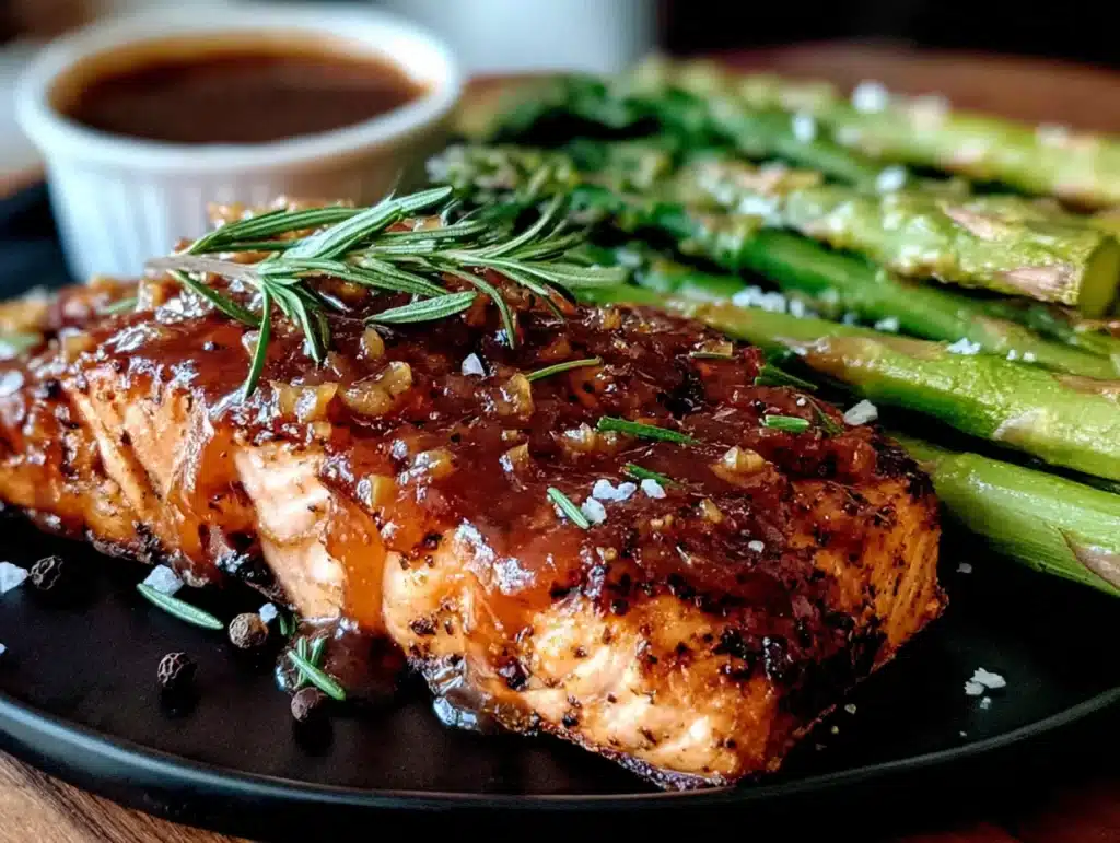honey garlic salmon with asparagus - featured image