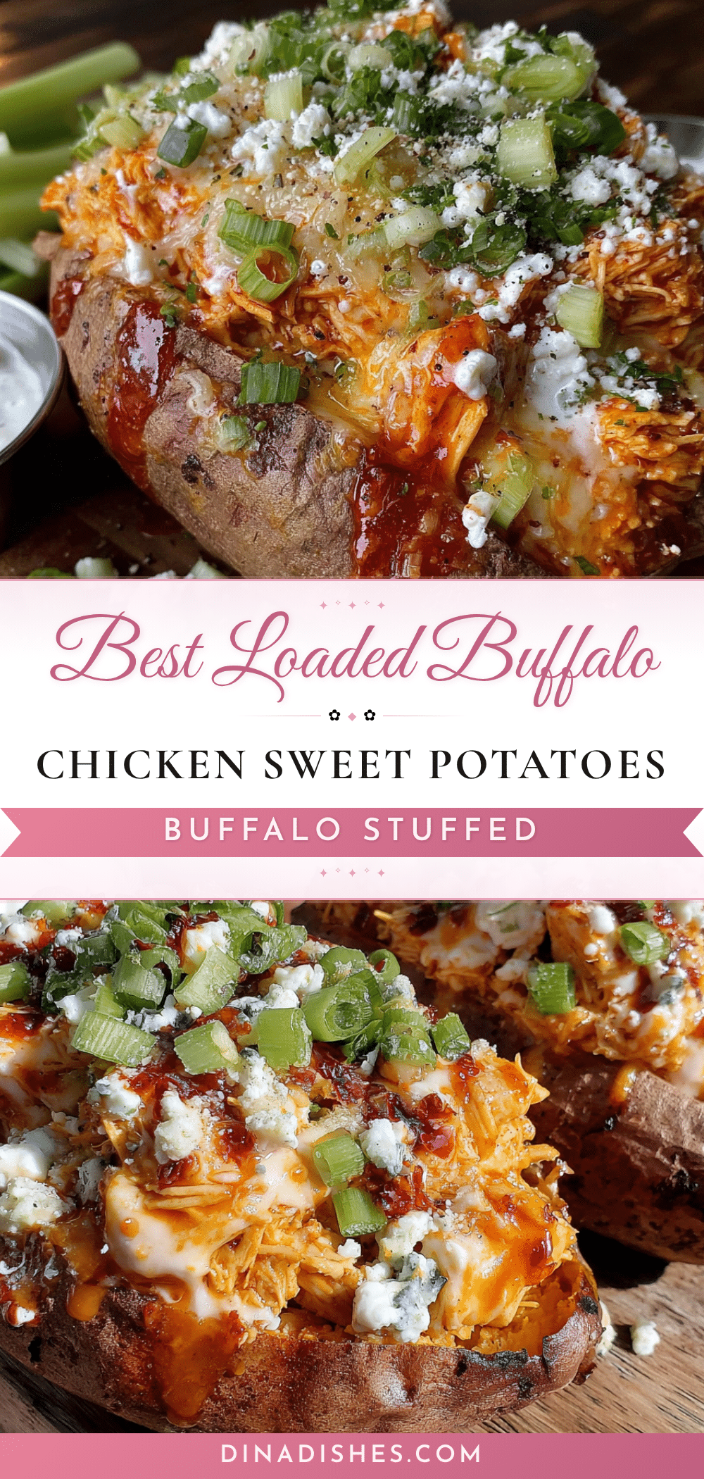 loaded buffalo chicken sweet potatoes recipe
