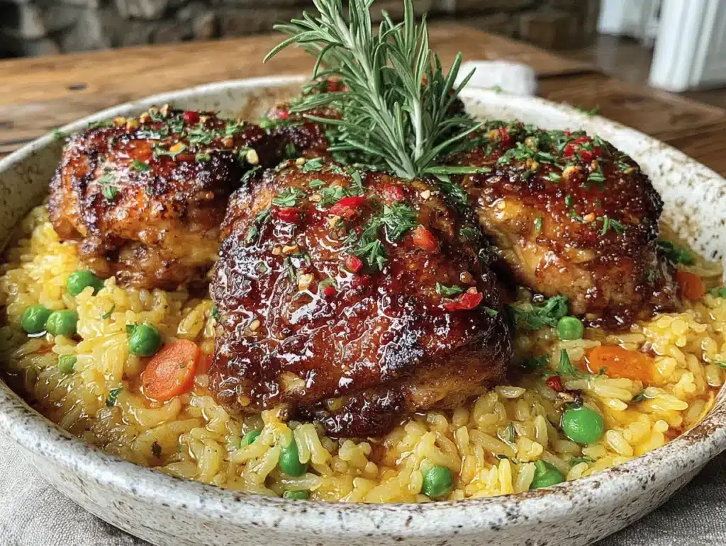 one-pan garlic butter chicken and rice - featured image