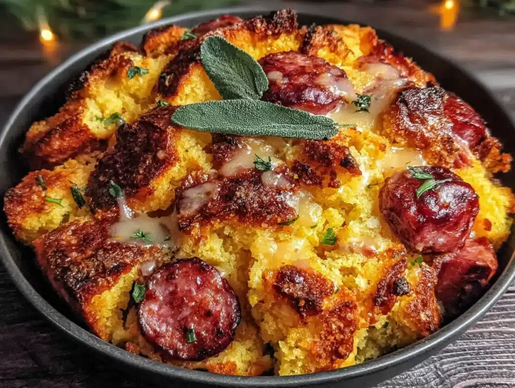 wholesome cornbread dressing with andouille sausage - featured image