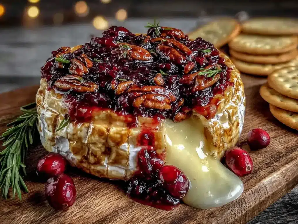 baked brie with cranberry pecans - featured image