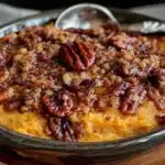 brown sugar glazed sweet potato casserole with pecan streusel - featured image