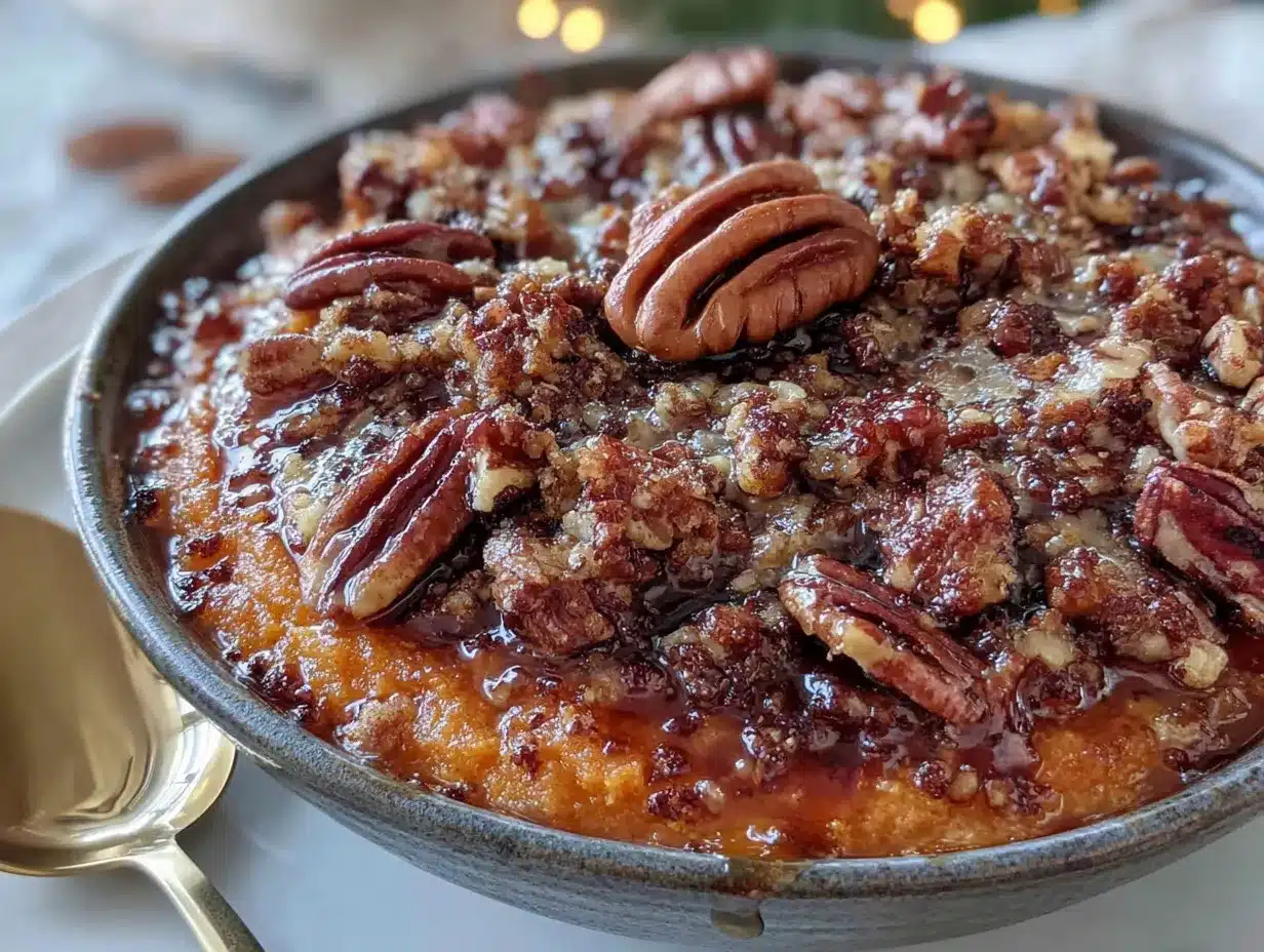 brown sugar glazed sweet potato casserole with pecan streusel preparation steps
