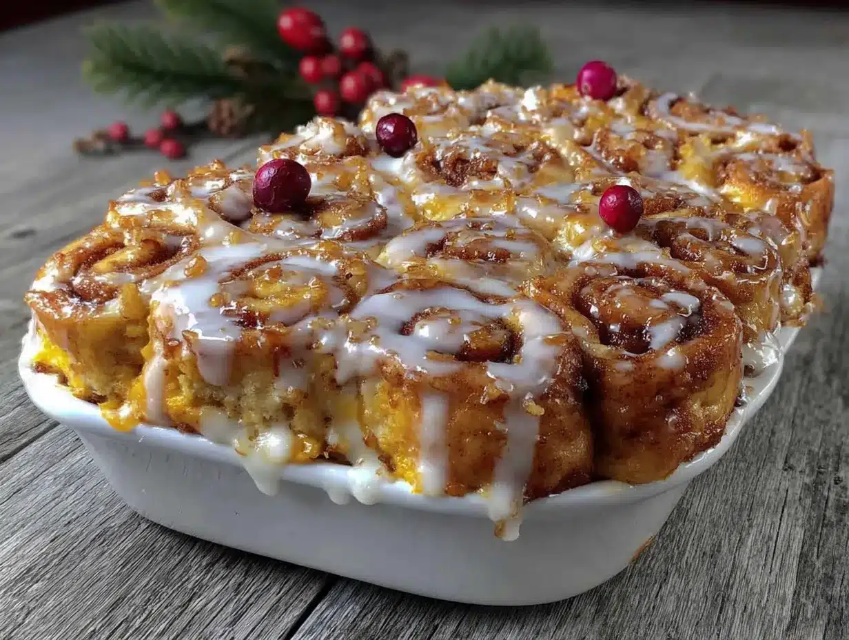 Christmas morning cinnamon roll casserole preparation steps