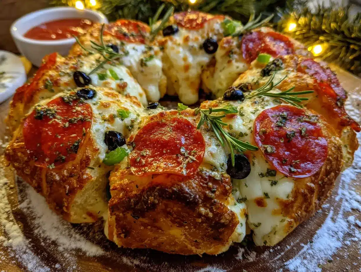 Christmas Pepperoni Wreath Pizza preparation steps
