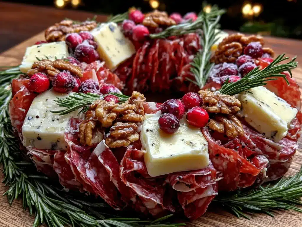 christmas wreath charcuterie board - featured image