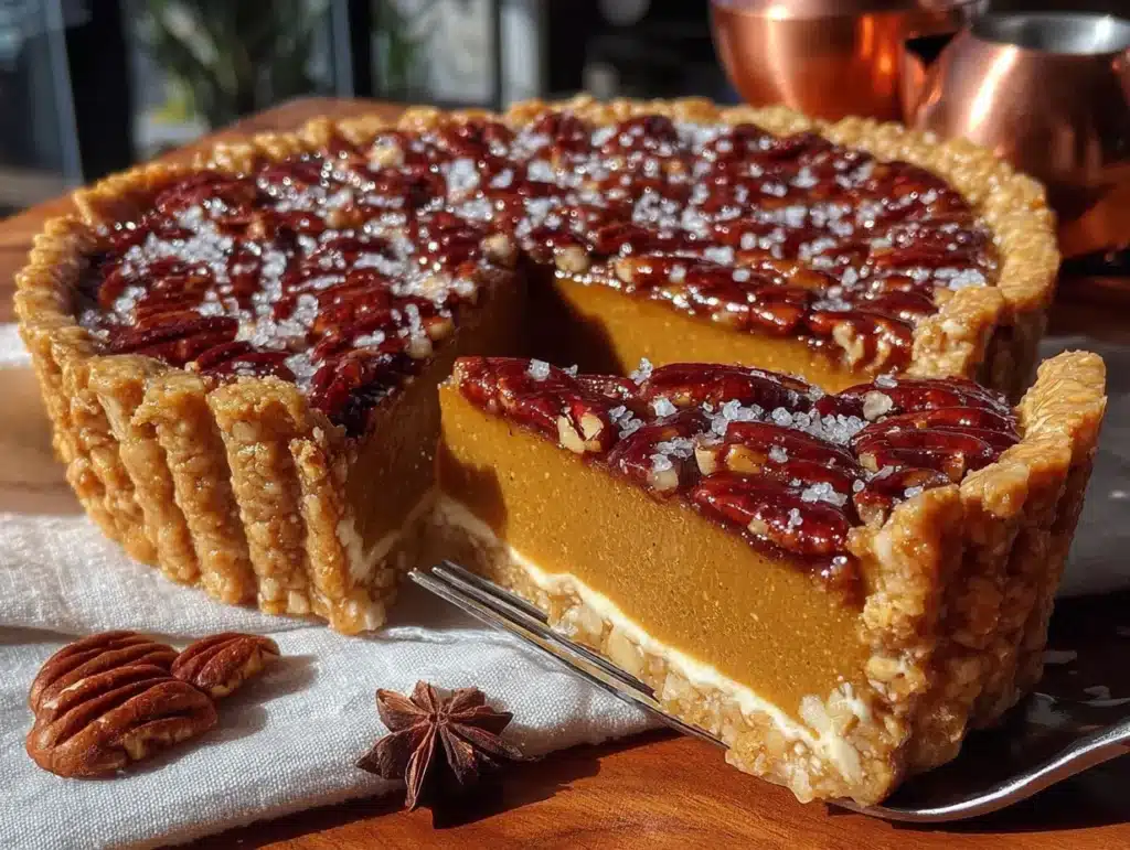 classic pumpkin pie with salted pecan crust - featured image