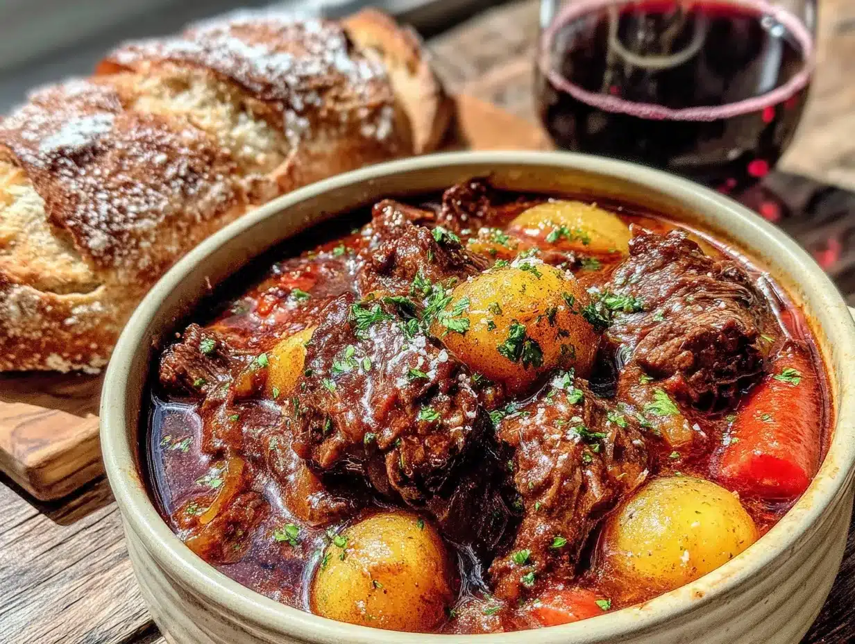 cozy 5-ingredient crockpot beef stew with red wine preparation steps