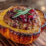 Cozy sausage stuffed acorn squash with cranberries - featured image