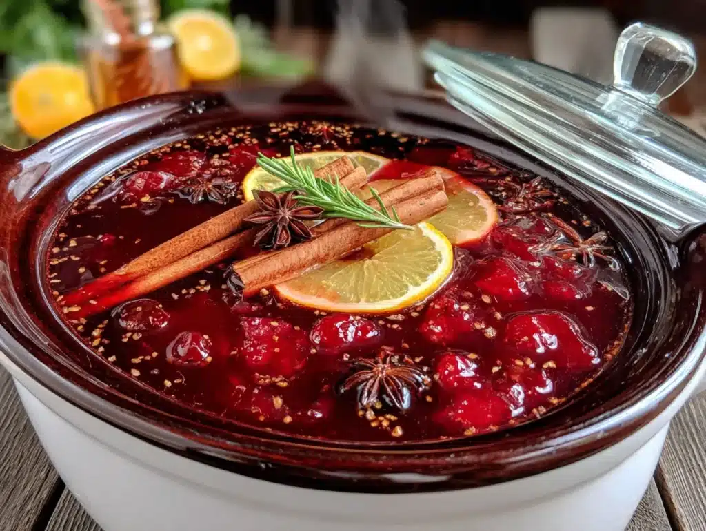 cozy slow cooker wassail with cinnamon sticks - featured image