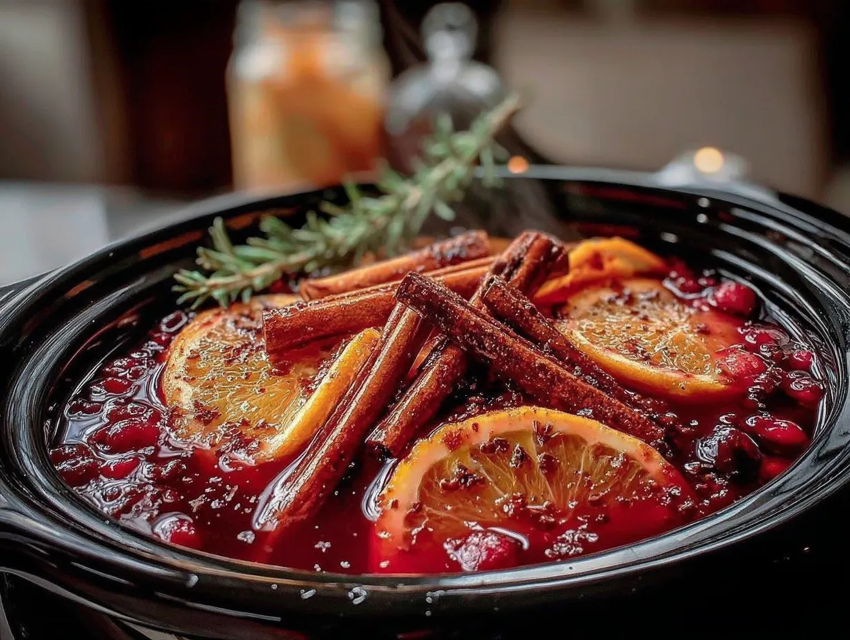 cozy slow cooker wassail with cinnamon sticks preparation steps