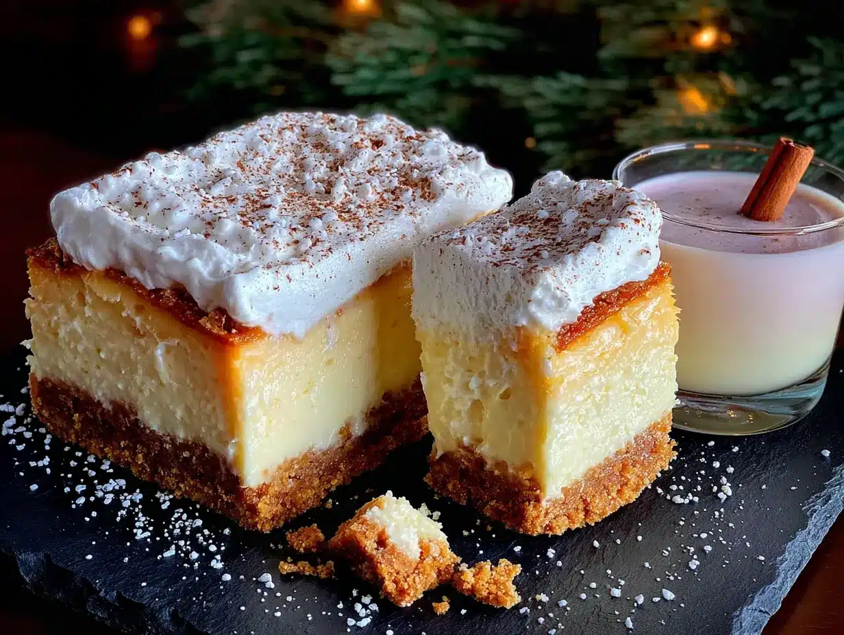 creamy no-bake eggnog cheesecake bars preparation steps