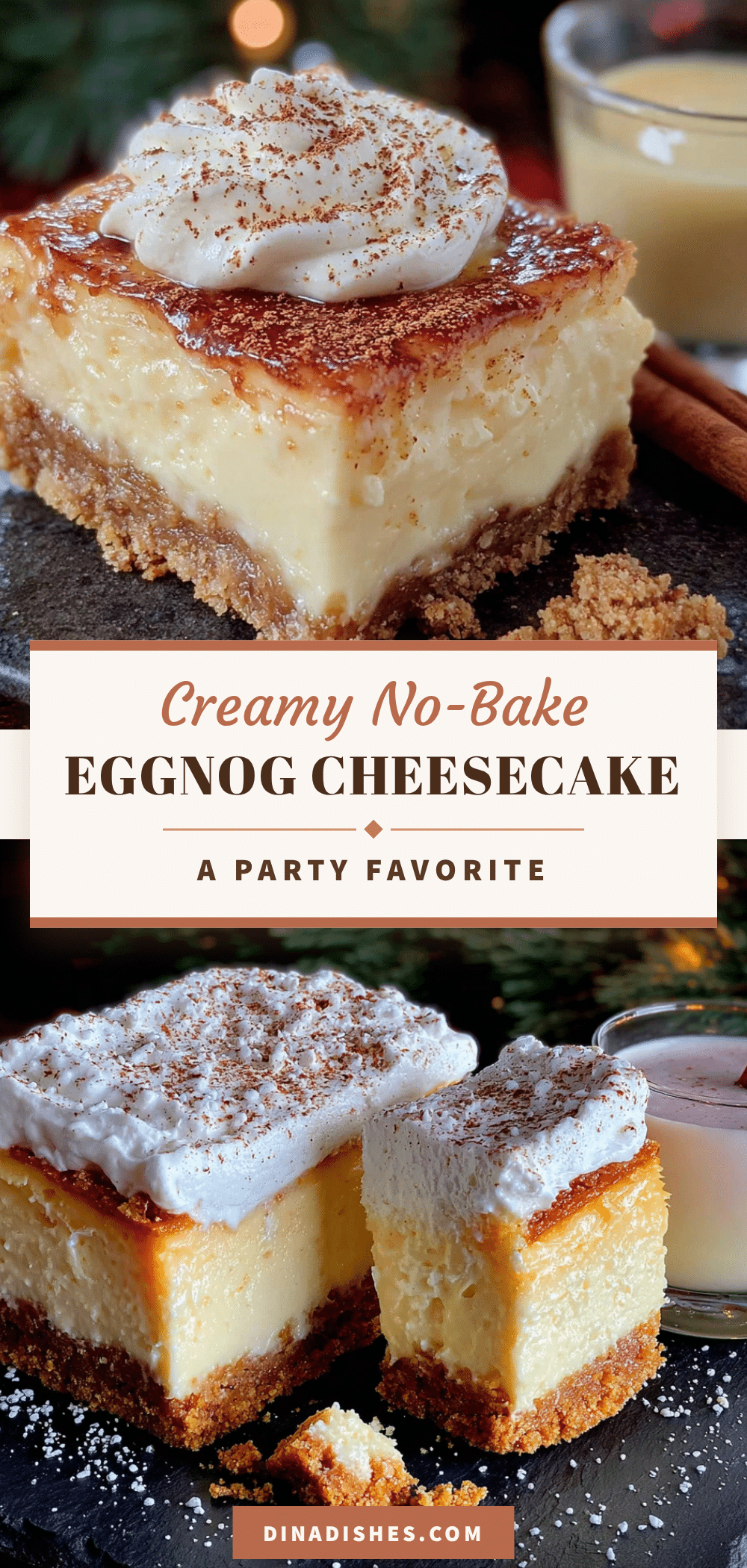 creamy no-bake eggnog cheesecake bars recipe