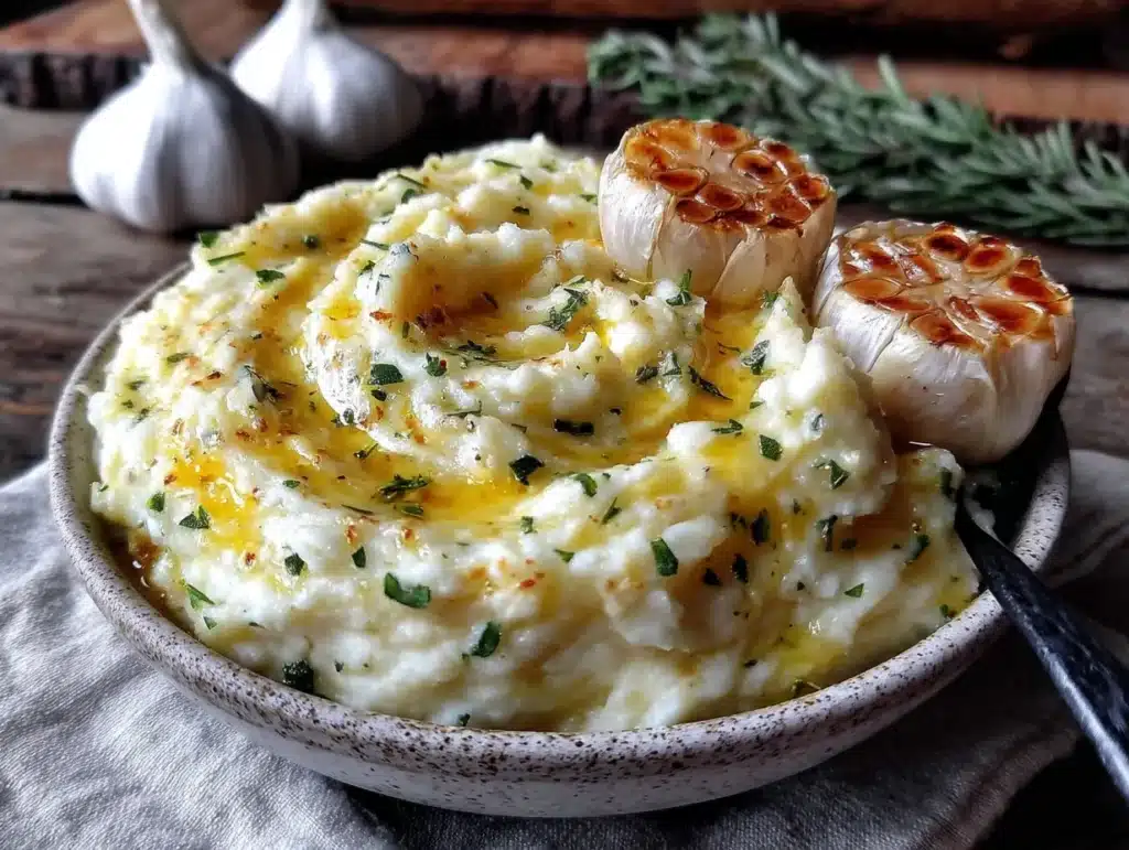 creamy roasted garlic mashed potatoes - featured image