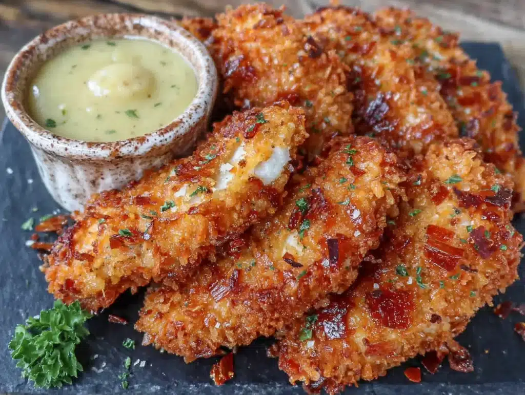 crispy baked chicken tenders with honey mustard - featured image