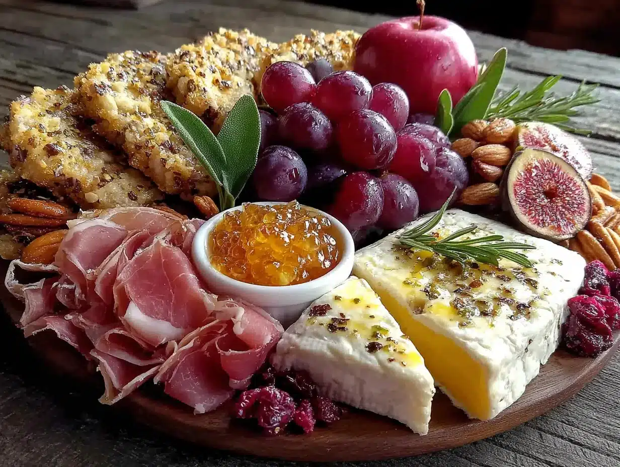 Friendsgiving charcuterie board with fall fruit preparation steps