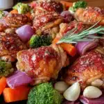 garlic butter chicken thighs and veggies - featured image