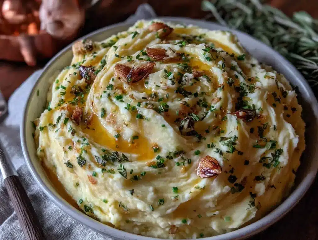 garlic herb brown butter mashed potatoes - featured image