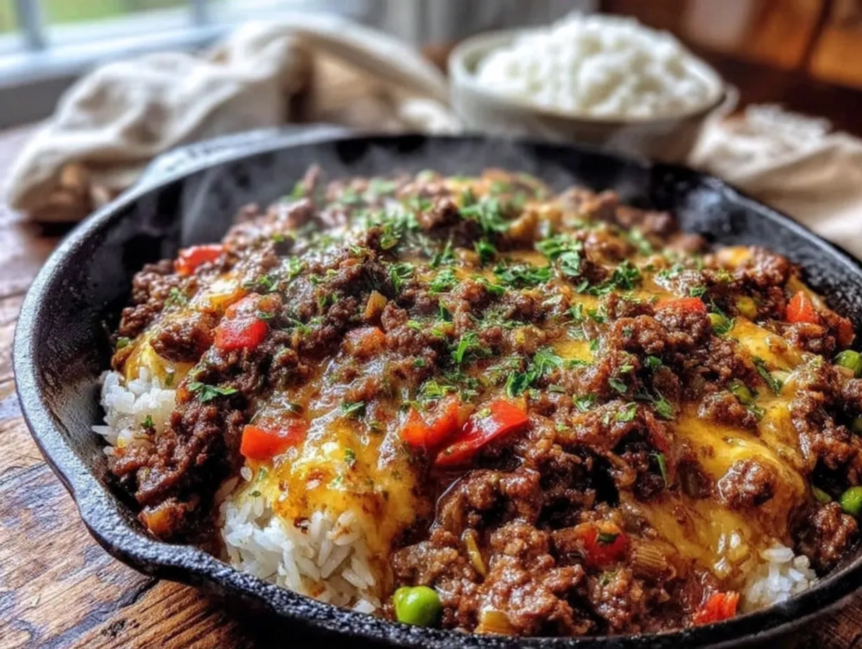 ground beef and rice skillet preparation steps