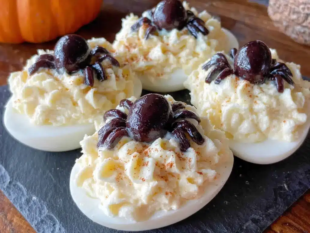 Halloween deviled egg spiders - featured image