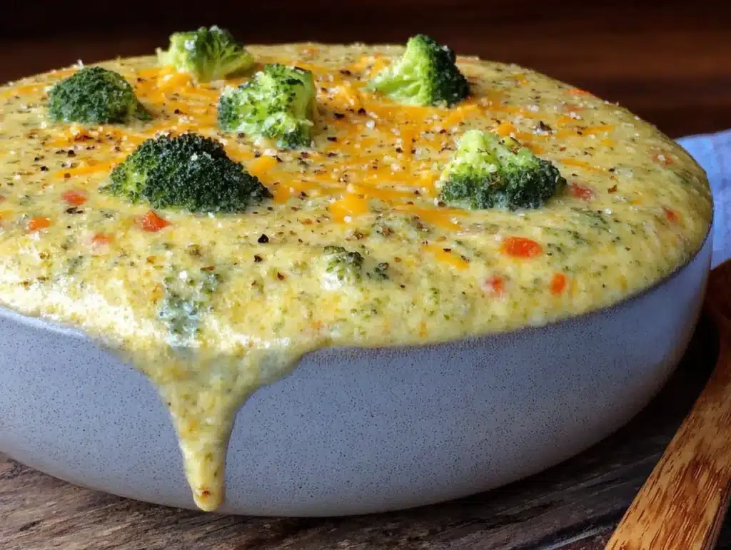healthy crockpot cheddar broccoli soup - featured image