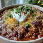 healthy slow cooker turkey three-bean chili - featured image