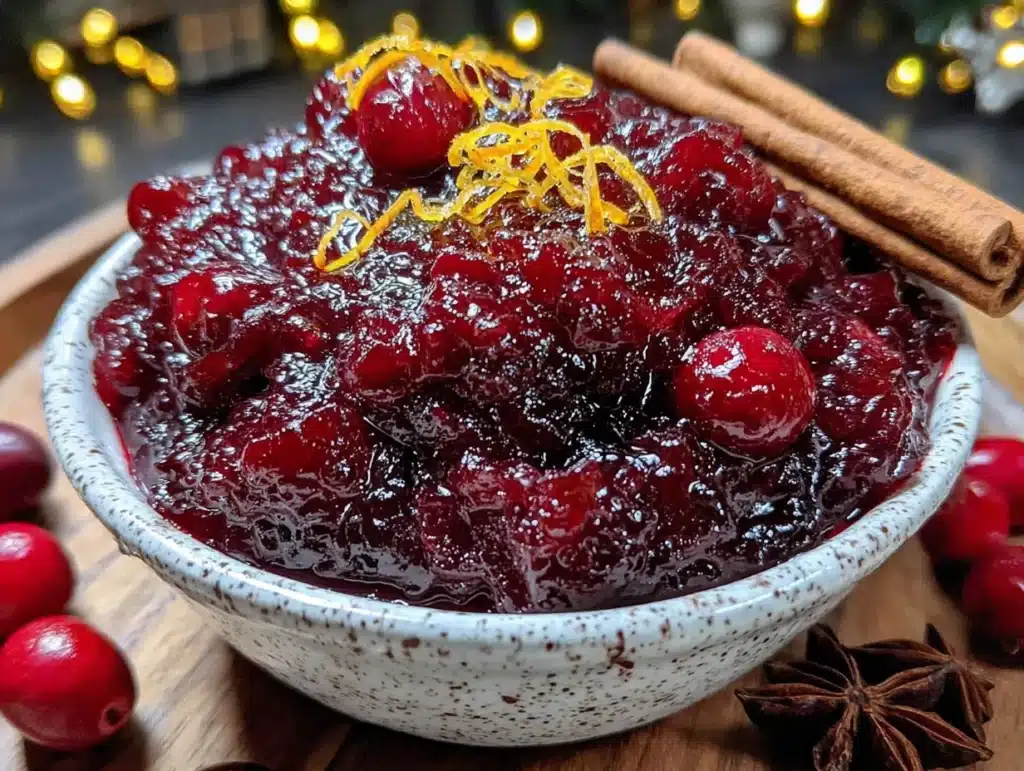 homemade cranberry sauce with orange and cinnamon - featured image