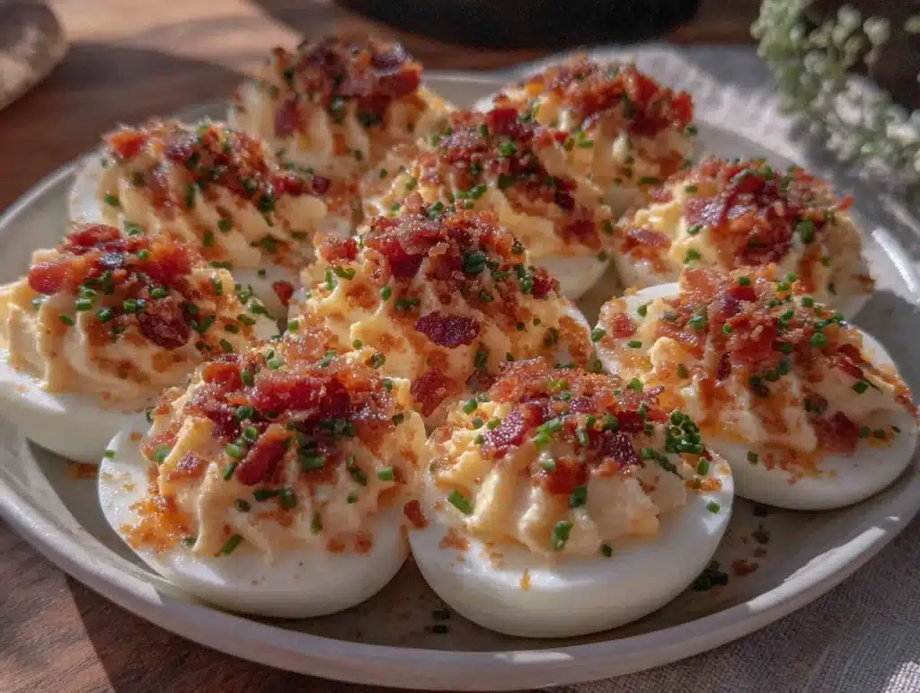kid-friendly deviled eggs with bacon - featured image