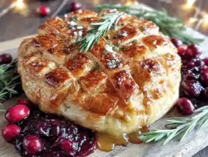 lighter holiday brie cranberry puff pastry board - featured image