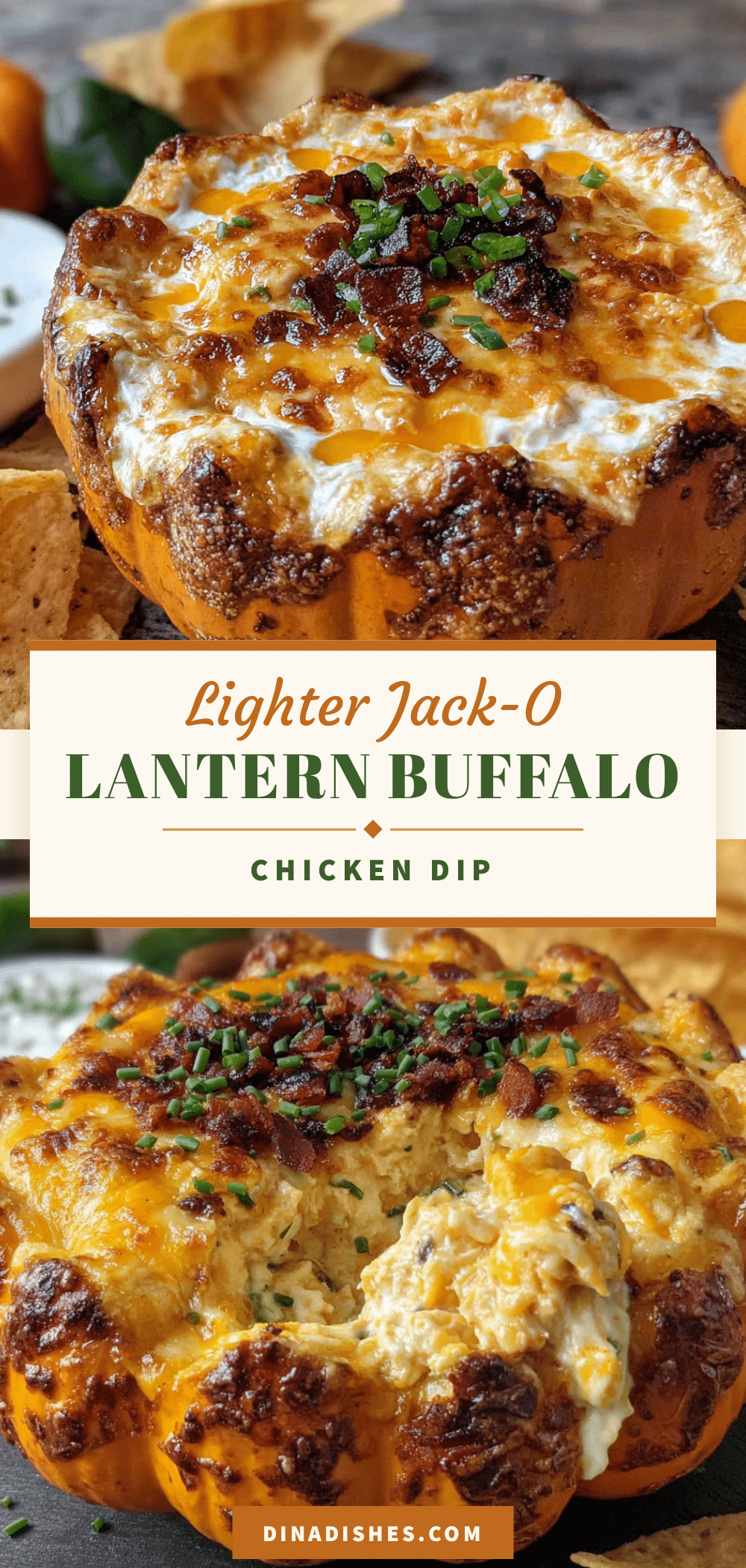 Lighter Jack-O-Lantern Buffalo Chicken Dip recipe