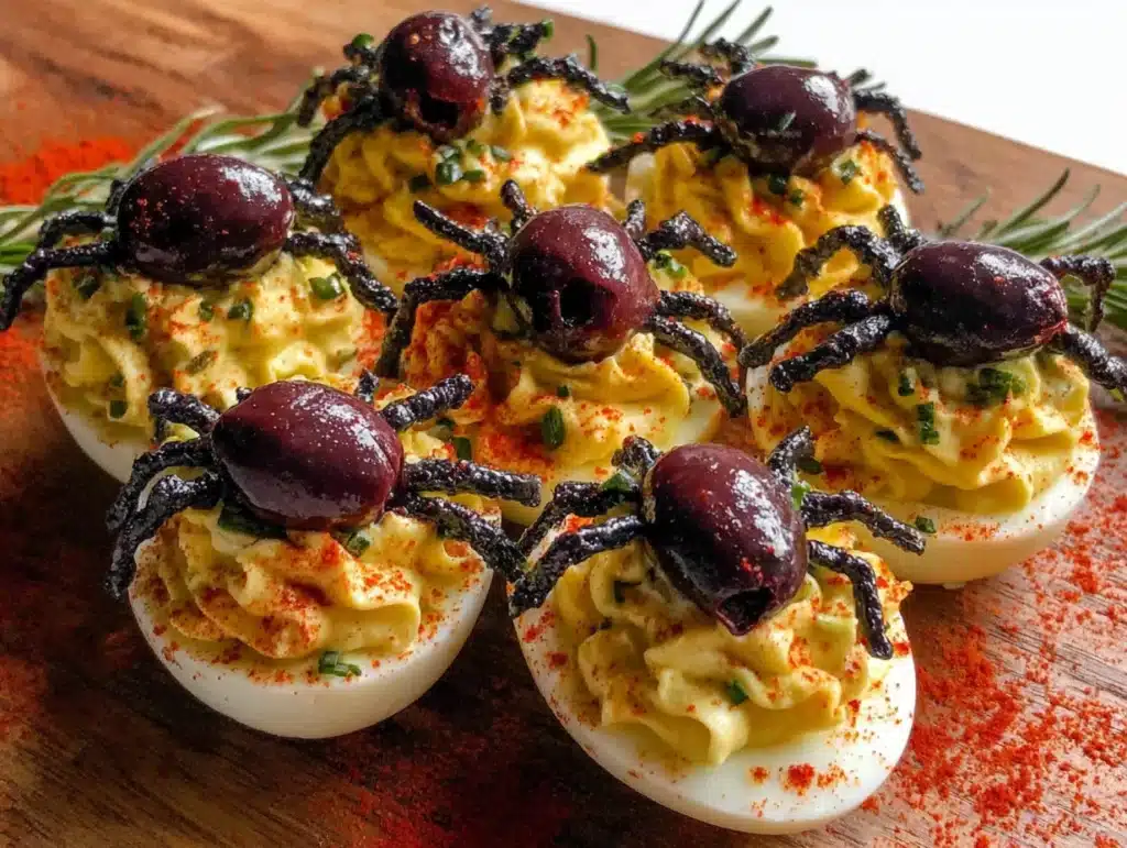 lighter spooky spider deviled eggs - featured image