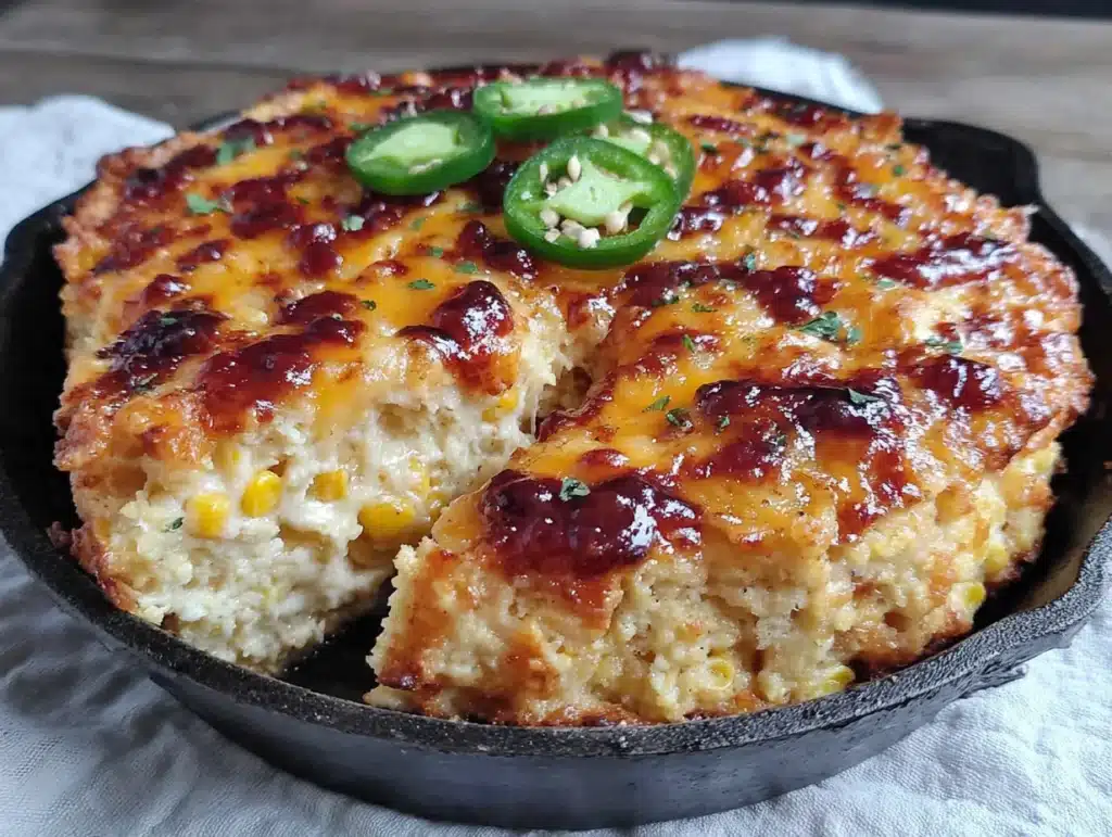lighter sweet corn casserole with jalapeño and cheddar - featured image