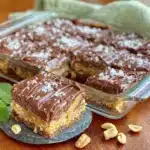 no-bake peanut butter spiderweb bars - featured image