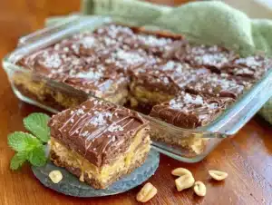 no-bake peanut butter spiderweb bars - featured image