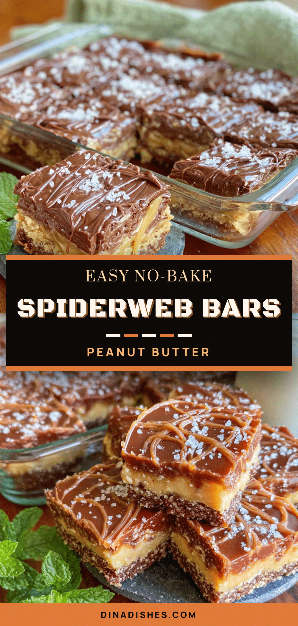 no-bake peanut butter spiderweb bars recipe