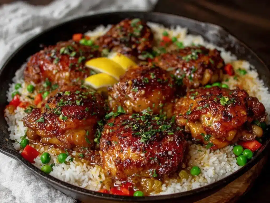 one-pan chicken and rice skillet dinner - featured image