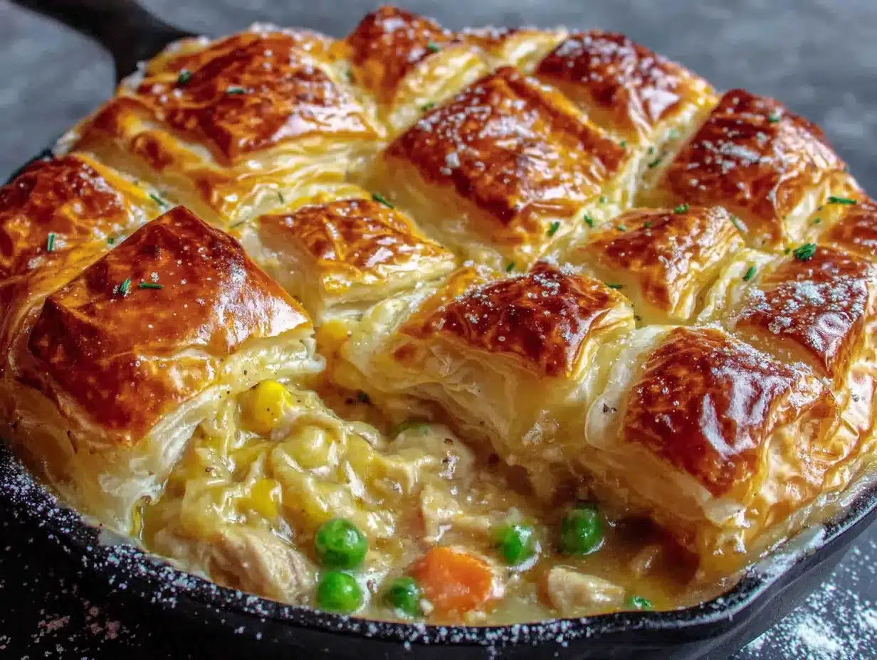 one-pot chicken pot pie with puff pastry preparation steps