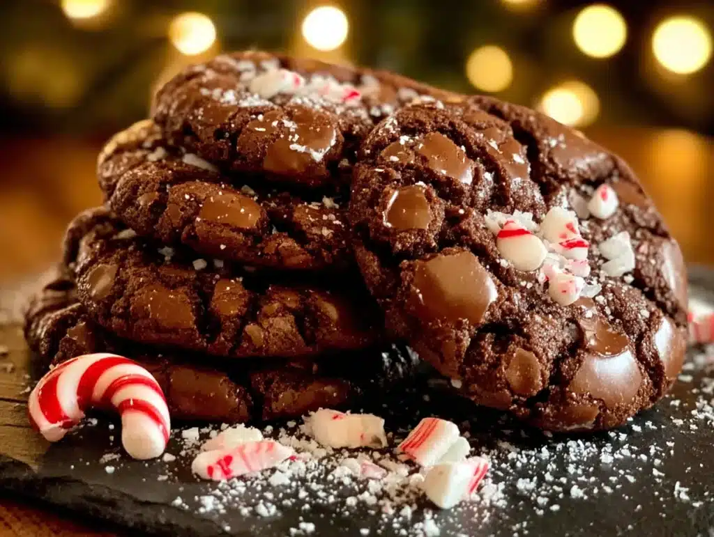 peppermint chocolate crinkle cookies - featured image