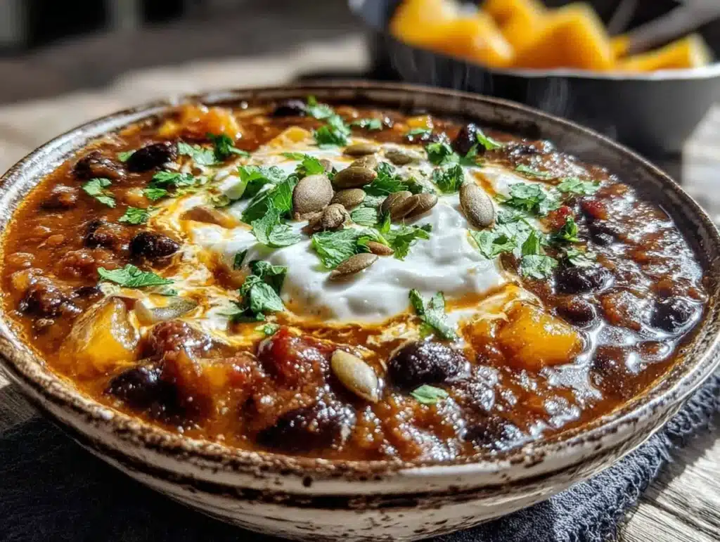 pumpkin black bean chili - featured image