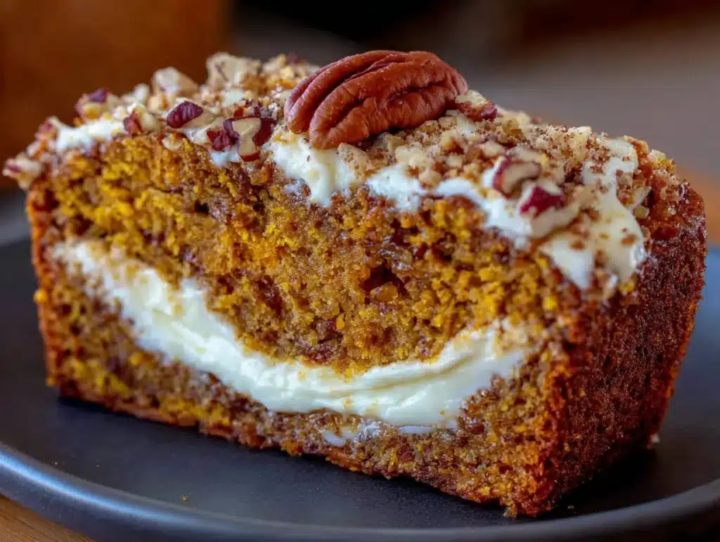 pumpkin spice banana bread with cream cheese swirl - featured image