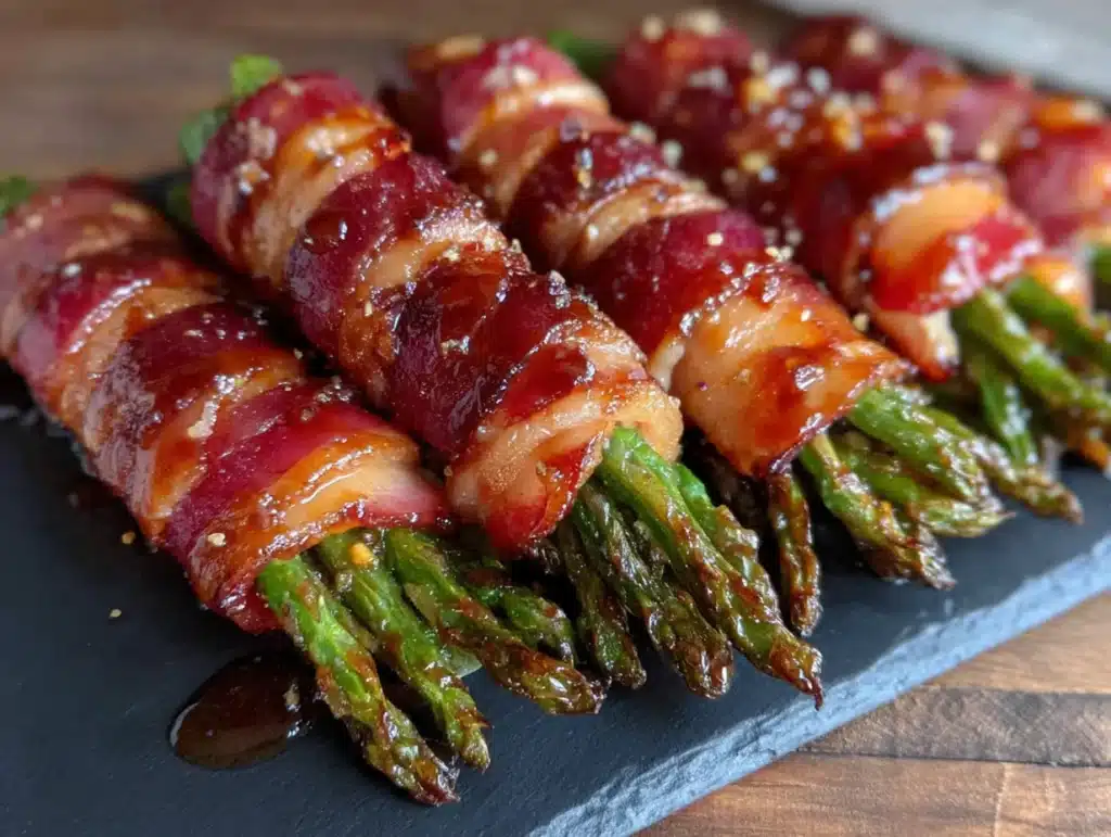quick bacon wrapped green beans with brown sugar glaze - featured image