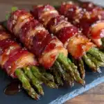 quick bacon wrapped green beans with brown sugar glaze - featured image